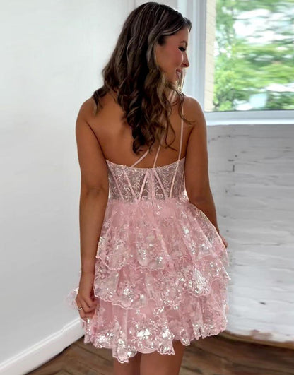 Cute Pink A-Line One Shoulder Homecoming Dress With Appliques