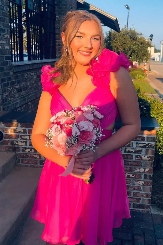 Gorgeous A Line Sweetheart Hot Pink Short Homecoming Dress with 3D Flowers