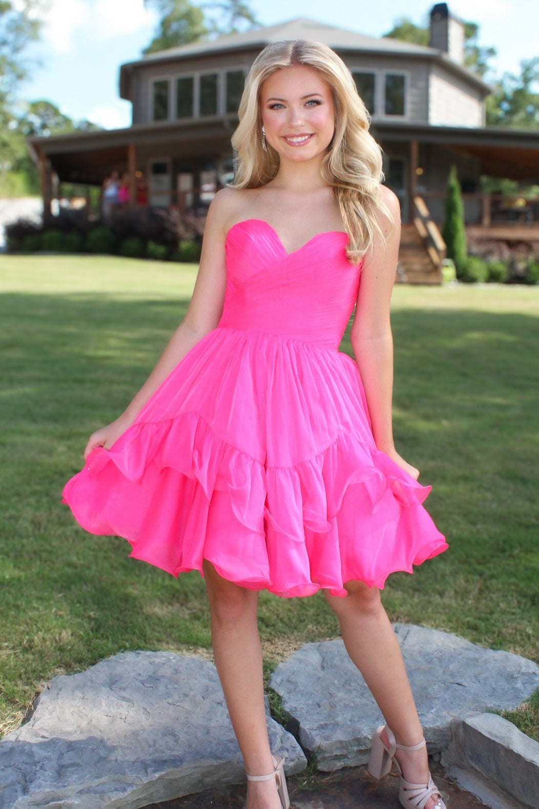 Gorgeous A Line Sweetheart Hot Pink Short Homecoming Dress with Ruffles
