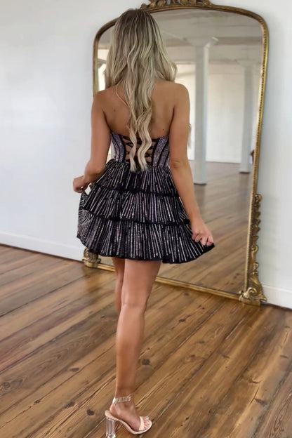 Sparkly Goegeous Sweetheart Short A-Line Tiered Beaded Homecoming Dress