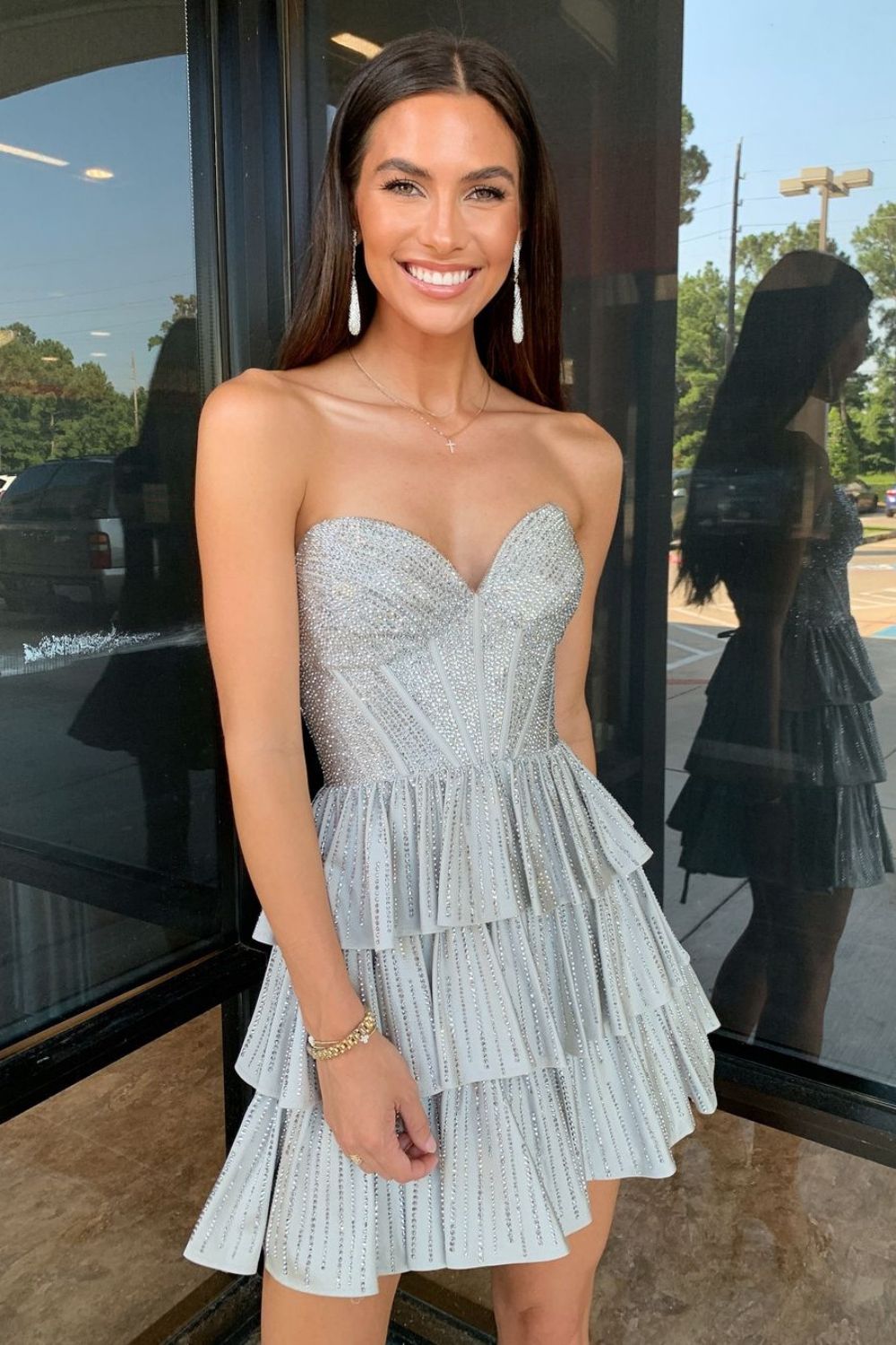 Sparkly Goegeous Sweetheart Short A-Line Tiered Beaded Homecoming Dress
