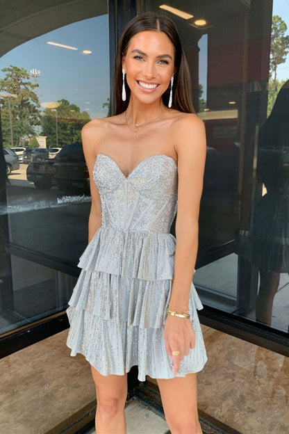 Sparkly Goegeous Sweetheart Short A-Line Tiered Beaded Homecoming Dress