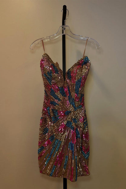 Vivid and Extraordinary Sheath Strapless Sequins Short Homecoming Dress