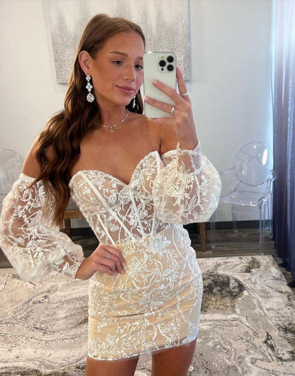 Gorgeous Strapless Tight Lace Homecoming Dress With Detachable Sleeves