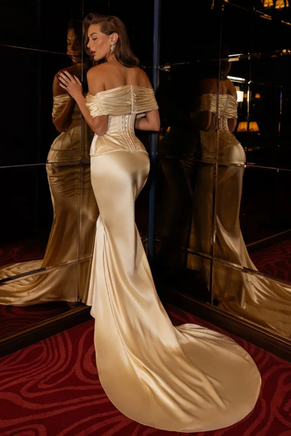 Champagne Strapless Mermaid Gown | Elegant Bridal Evening Dress