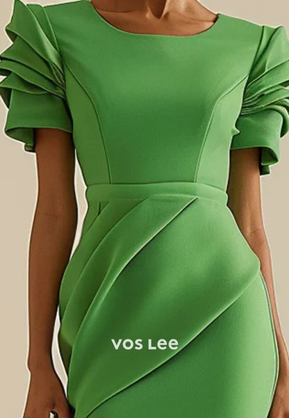 Empire Waist Short Sleeve Scoop Knee-Length Mermaid Wedding Guest Dresses