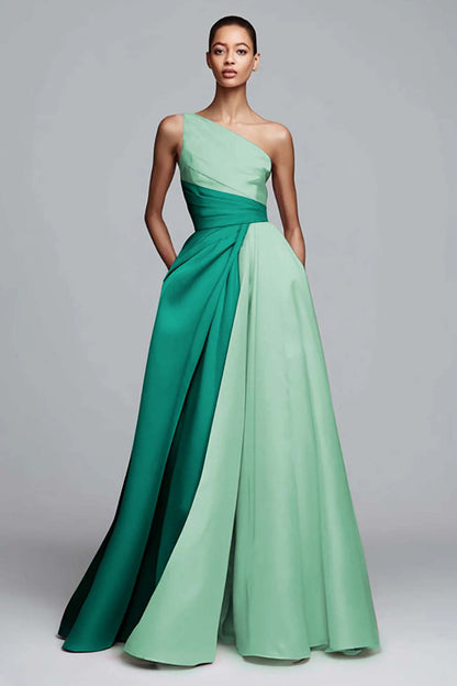 Pink Colorblock A-Line One Shoulder Formal Dress