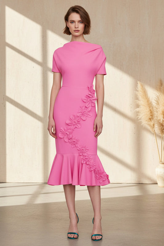 Short Sleeves Bateau Neck 3D Floral Applique Gown