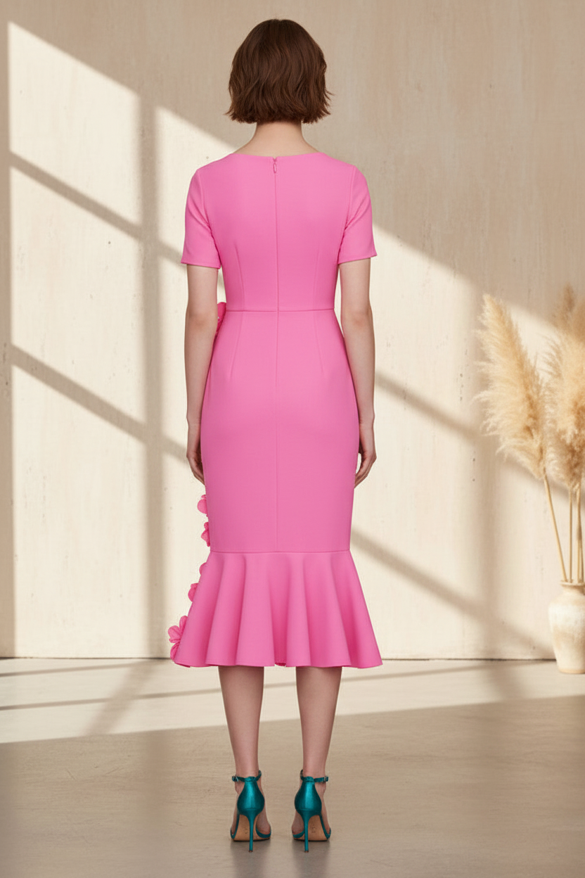 Short Sleeves Bateau Neck 3D Floral Applique Gown