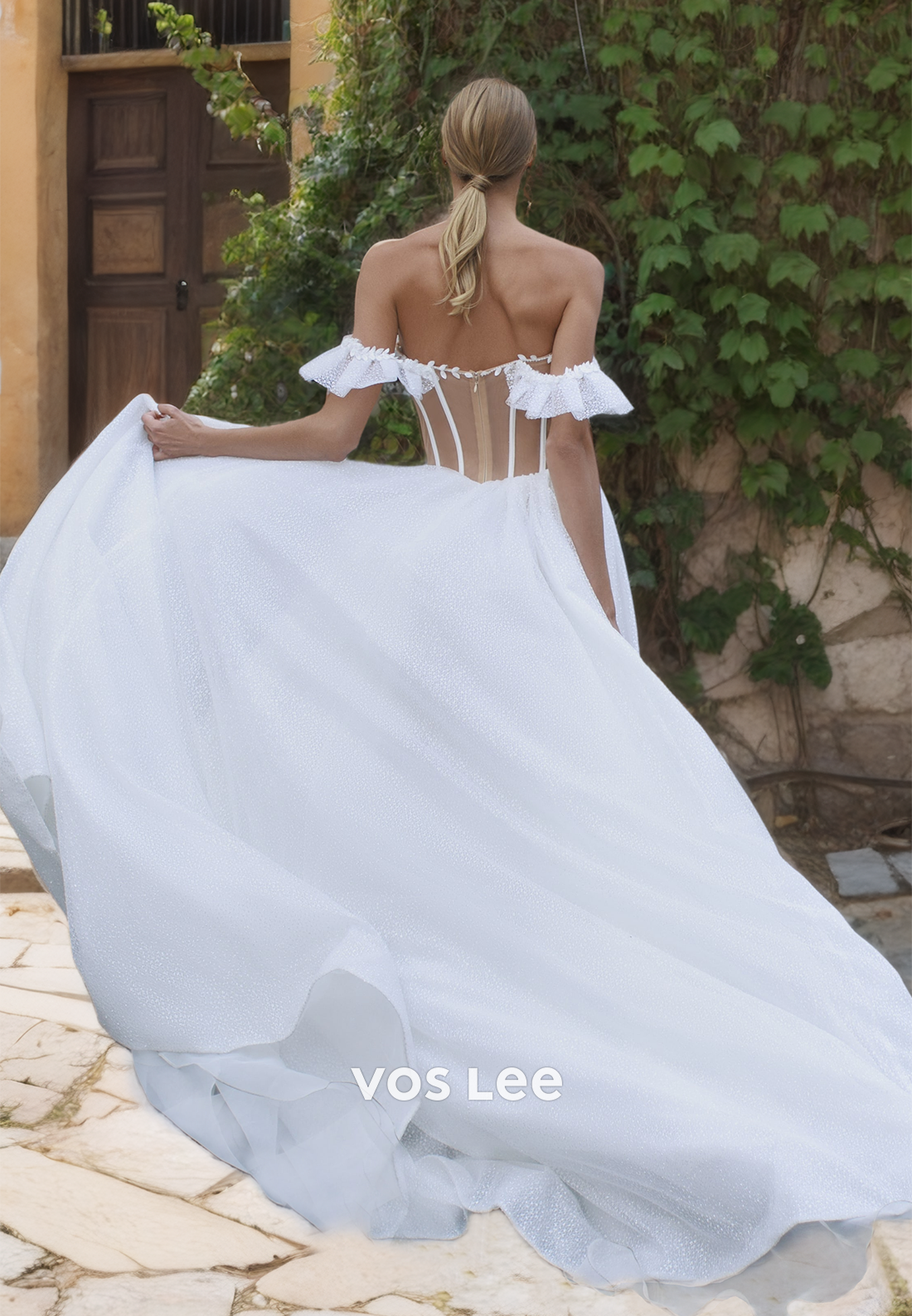 Fancy Off-Shoulder Sweetheart Tulle Wedding Dress Zipper Back Floor Length Bride Dresses