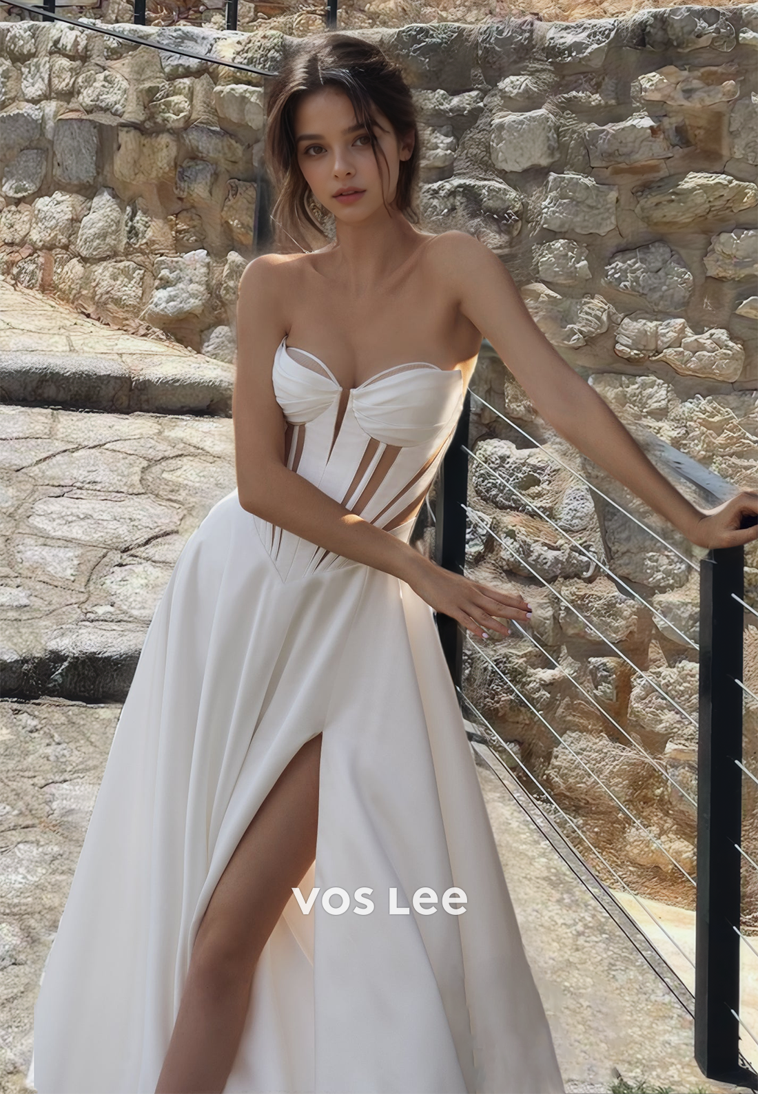 Luxurious Sweetheart Formal Occasion Party Dress with High Slit A-Line Satin Beach Wedding Dresses