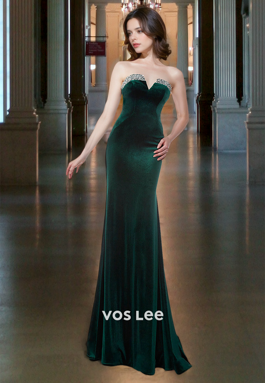 Eleagnt Strapless Velour Mermaid Evening Prom Dresses Floor Length Formal Occasion Party Dress