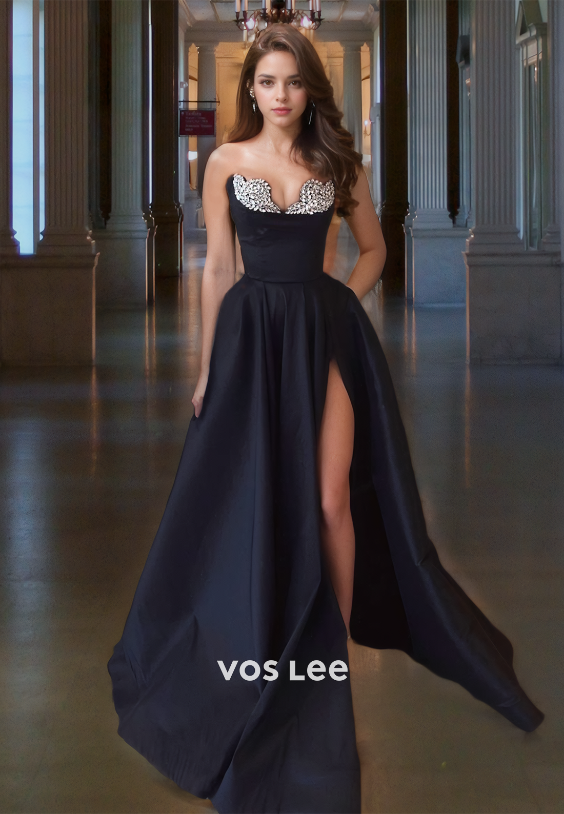 Sweetheart Black Elegant Satin A-Line Formal Evening Party Dress Strapless Floor Length Black Prom Gown