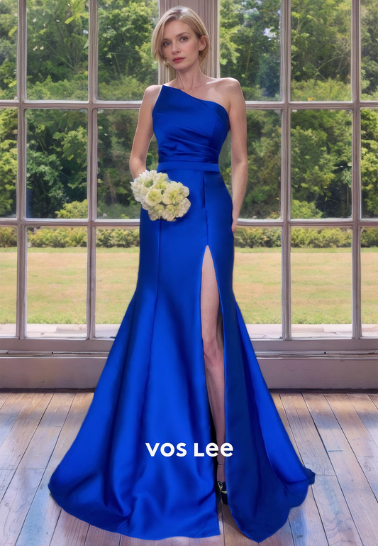 Elegant Mermaid Satin Royal Blue Floor Length Mother of the Bride Zipper Back