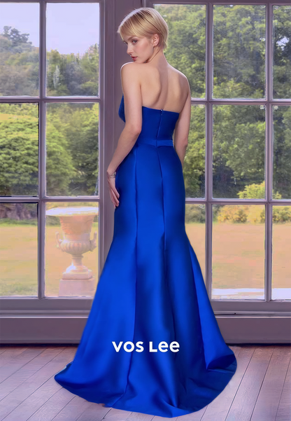 Elegant Mermaid Satin Royal Blue Floor Length Mother of the Bride Zipper Back