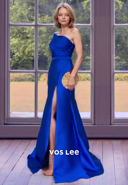 Elegant Mermaid Satin Royal Blue Floor Length Mother of the Bride Zipper Back