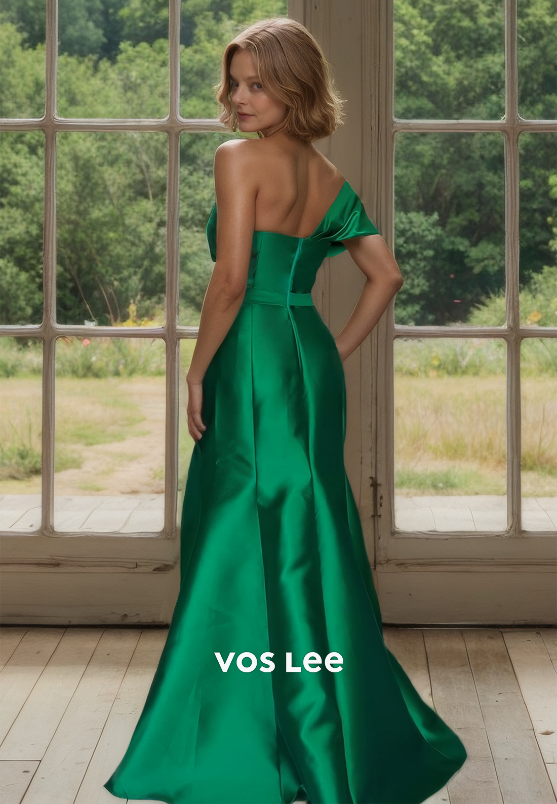 Classy Green Floor Length One Shoulder Satin Mermaid Mother of the Bride Dress