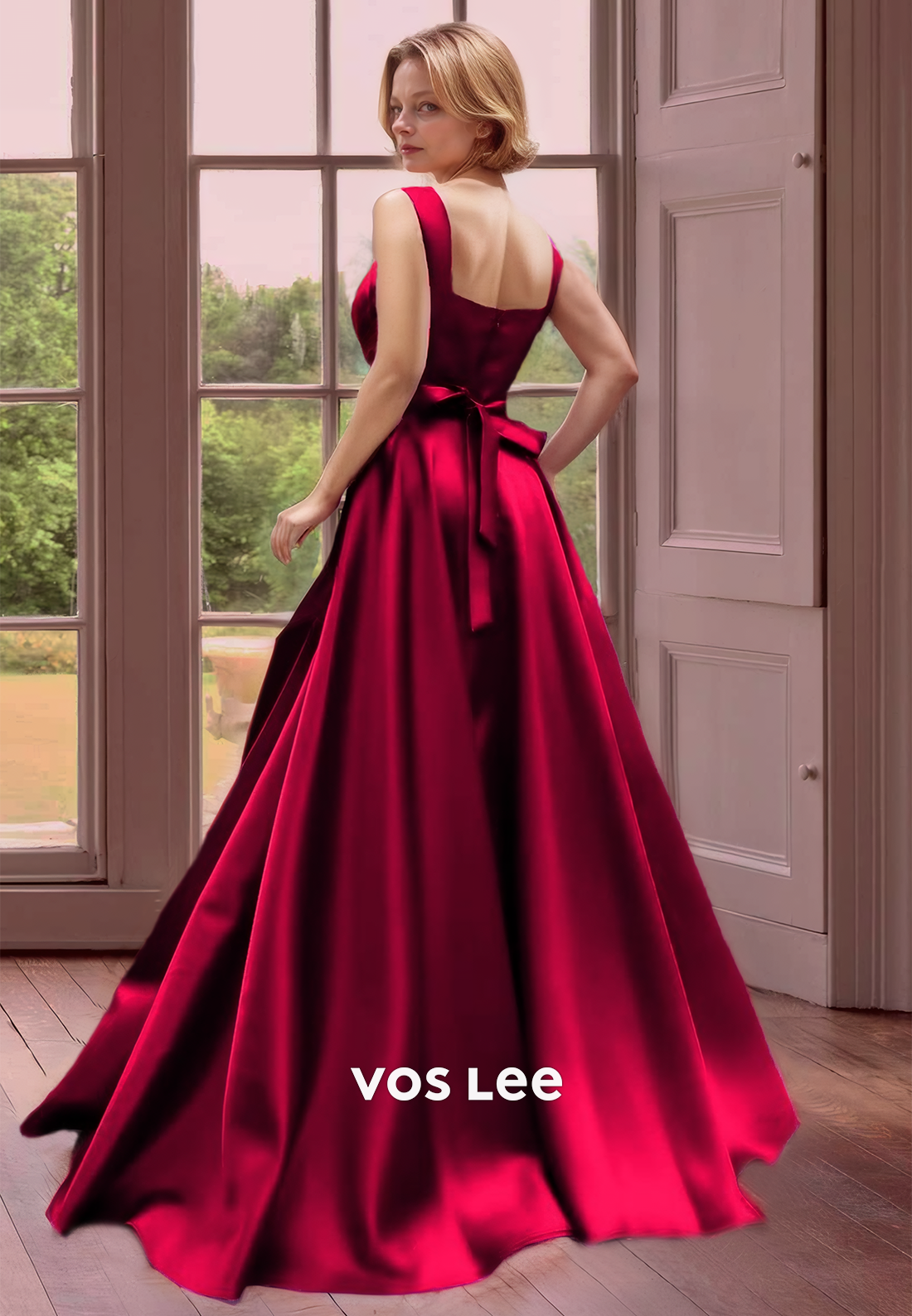 A-Line Burgundy Spaghetti Straps Square Floor Length Formal Mother of the Bride Dresses Zipper Back