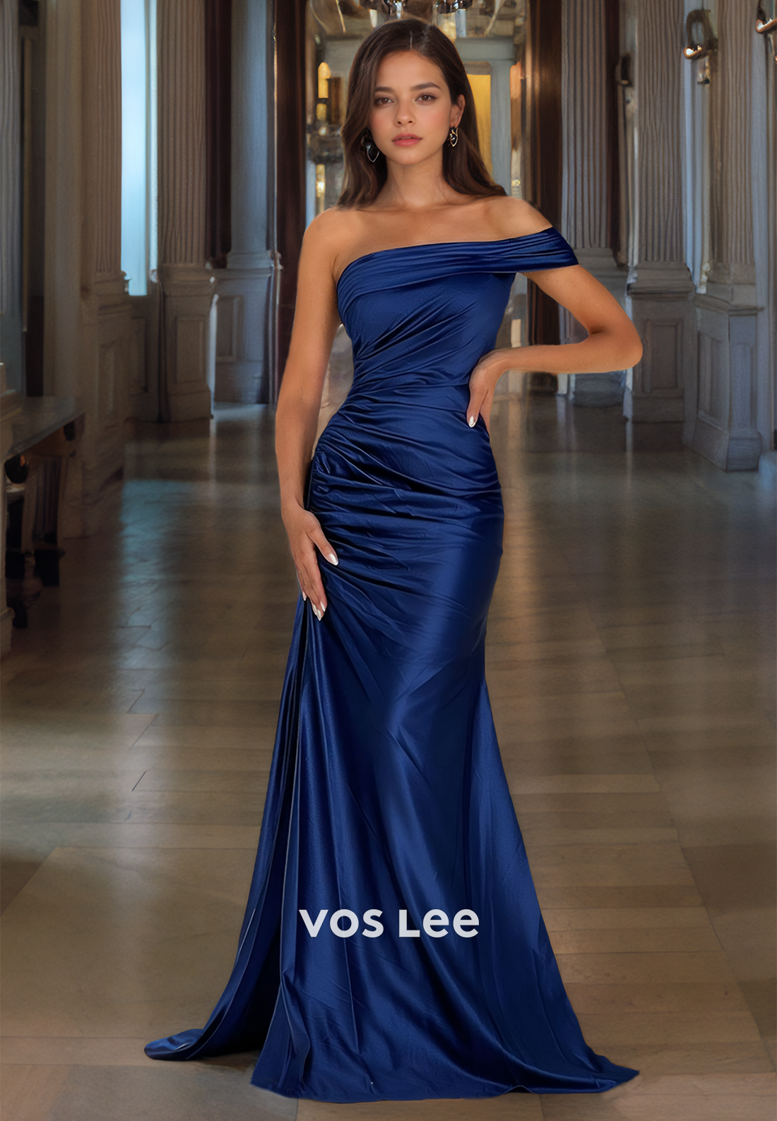 Elegant Sheath One Shoulder Draped Sweep Train Prom Party Dress