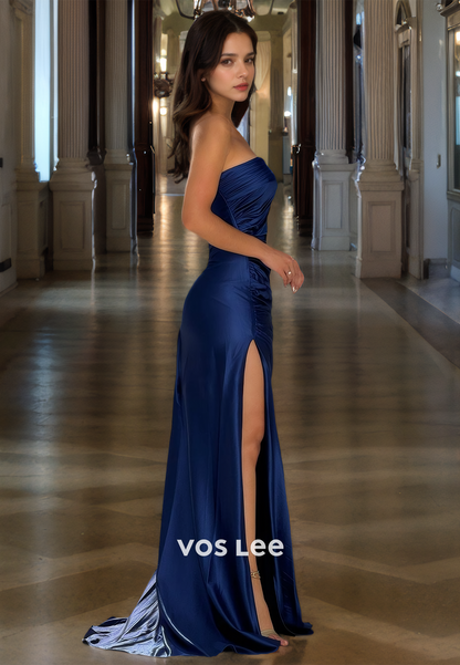 Elegant Sheath One Shoulder Draped Sweep Train Prom Party Dress