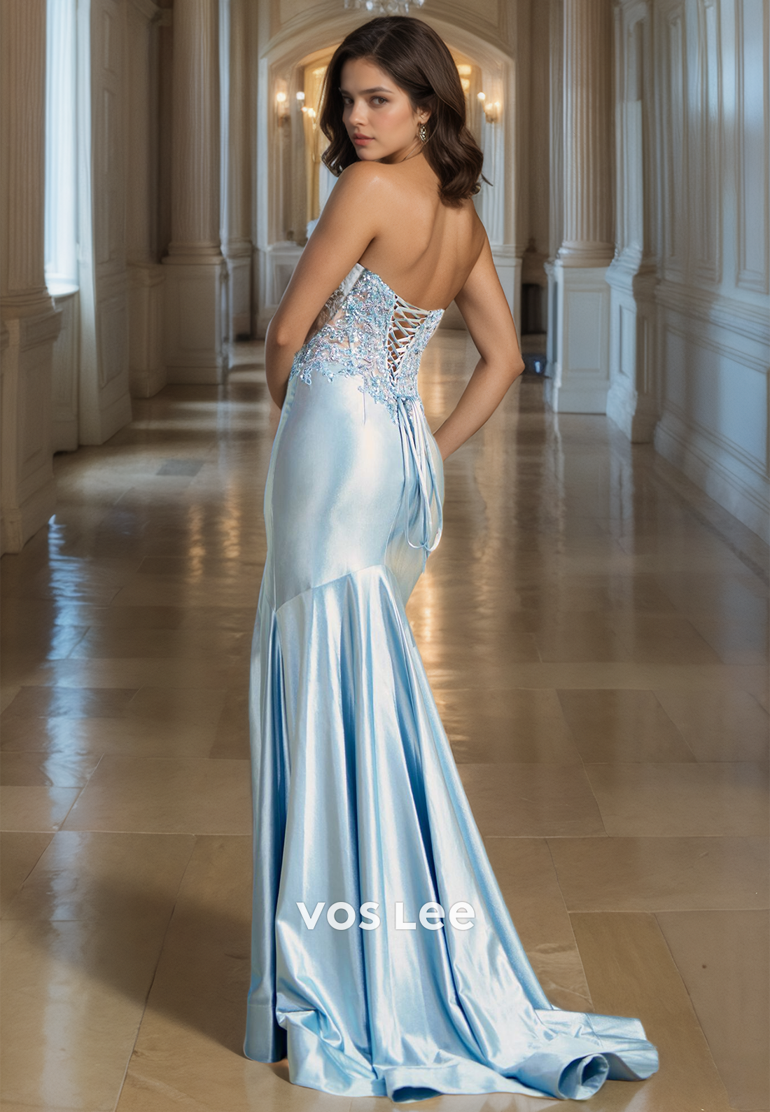 Elegant Satin Sky Blue Sweetheart Prom Gown Mermaid Lace Up Sleeveless Formal Occasion Party Dress