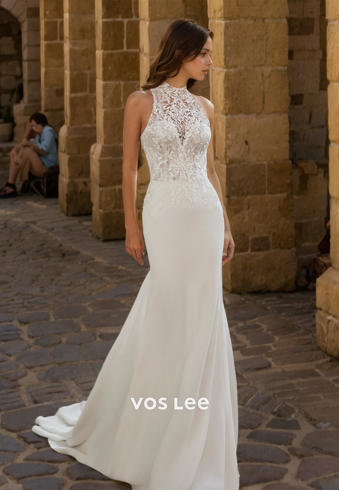 Fancy Halter Lace Mermaid Boho Wedding Gown Backless Floor Length Sleeveless Wedding Dresses