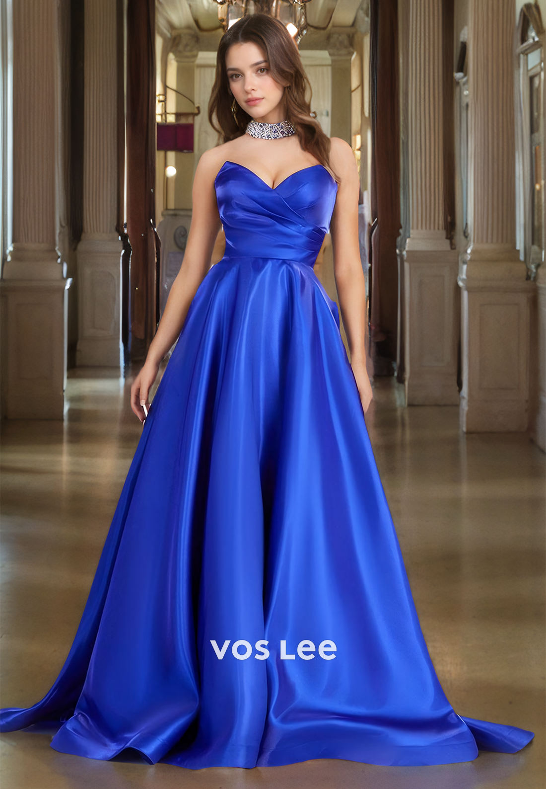 Graceful Satin Sweetheart Draped A-Line Prom Dress Strapless Floor Length Party Dresses