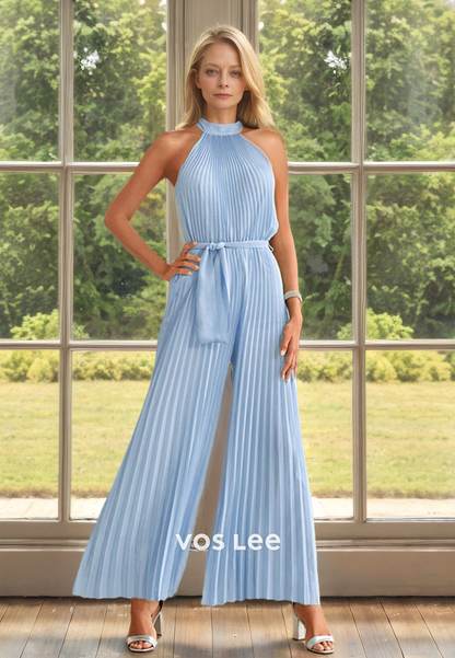 Unique Jumpsuits Halter Sleevesless Pleated Mother of the Bride Dress