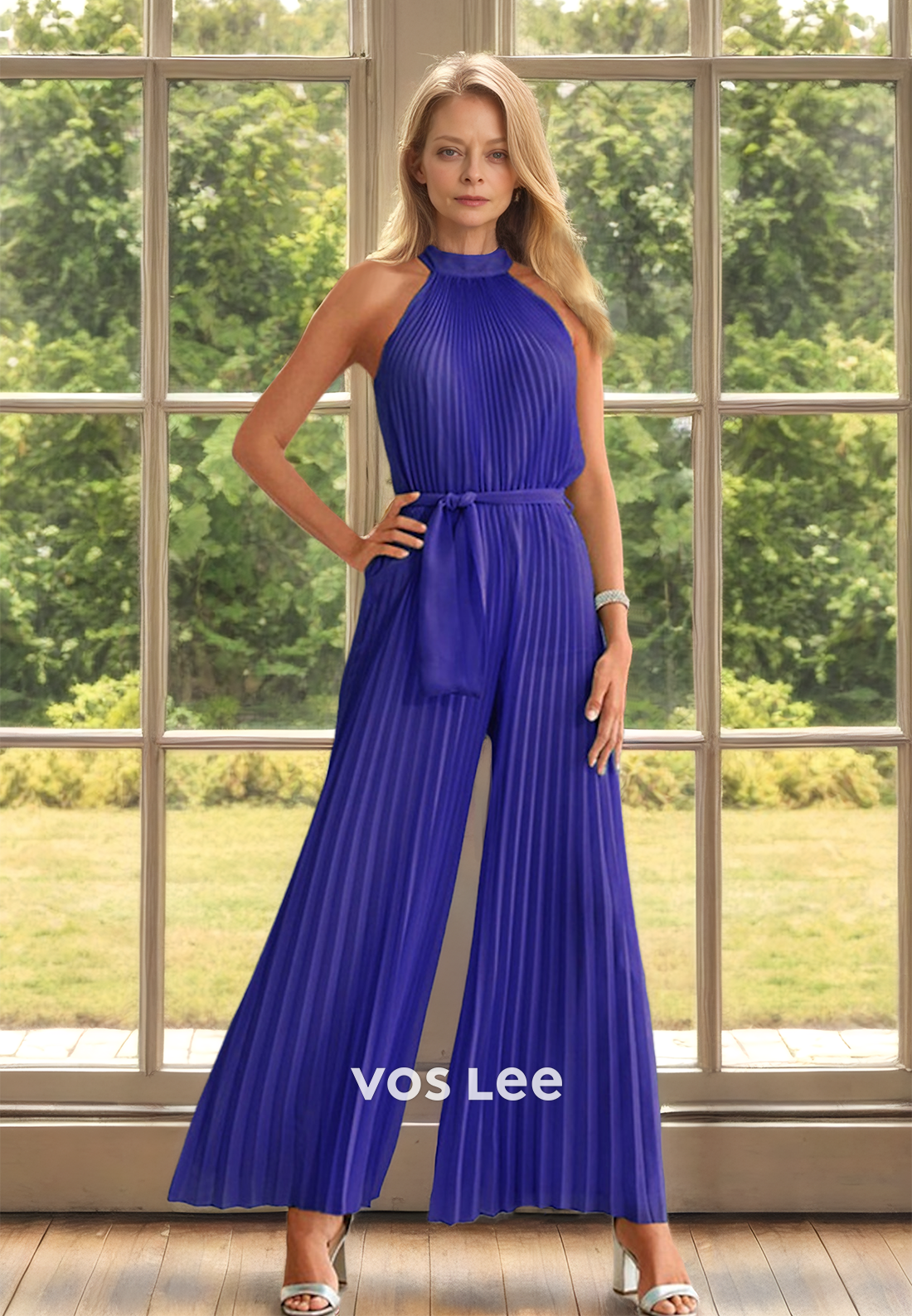 Unique Jumpsuits Halter Sleevesless Pleated Mother of the Bride Dress