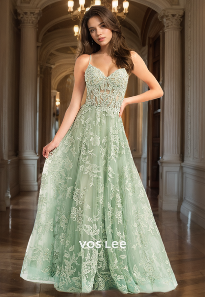 Elegant A-Line Lace Appliques Sweetheart Zipper Prom Evening Dress