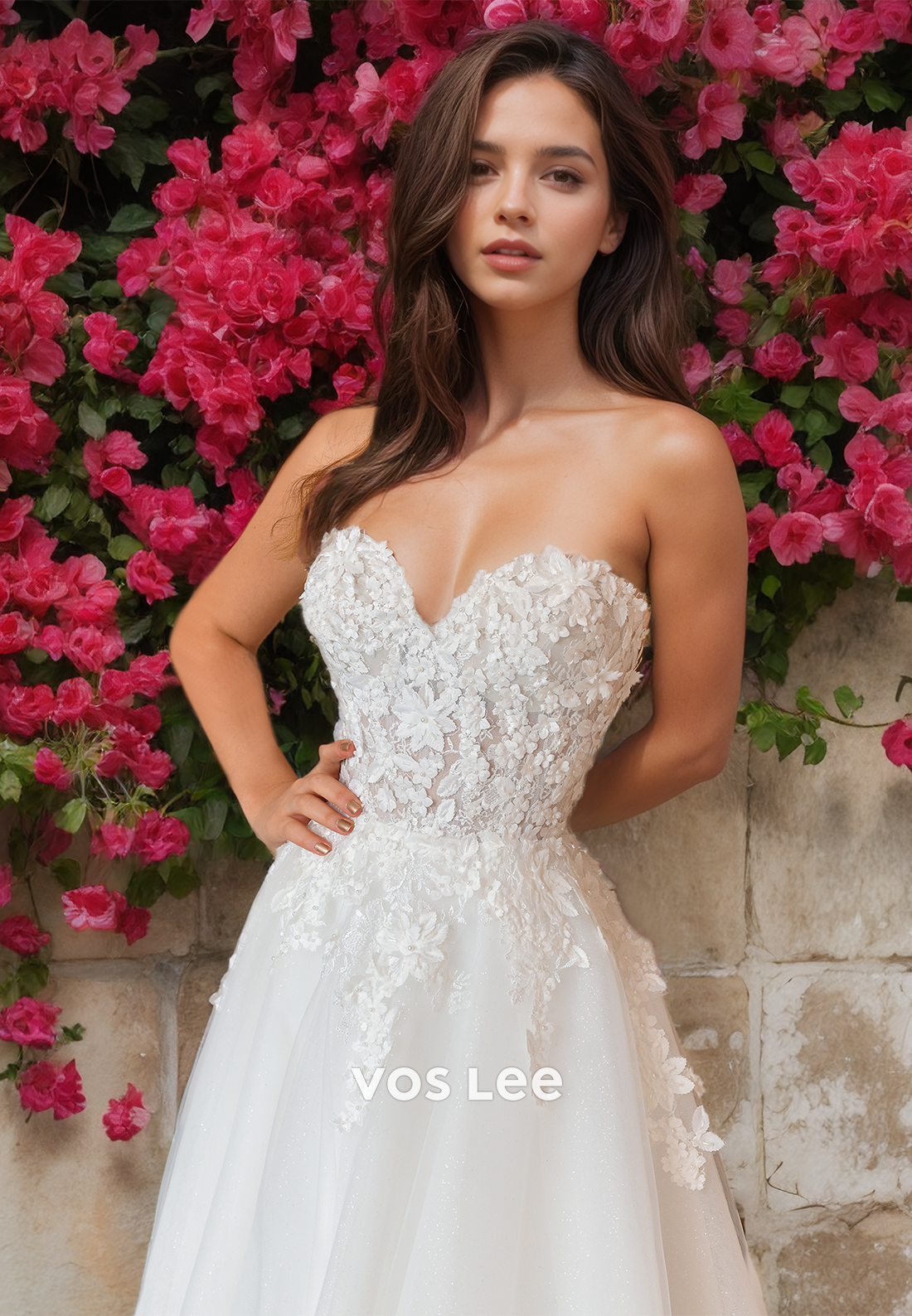 Ornate A-Line Lace Appliques V-Neck Tube Top Tulle Wedding Dress