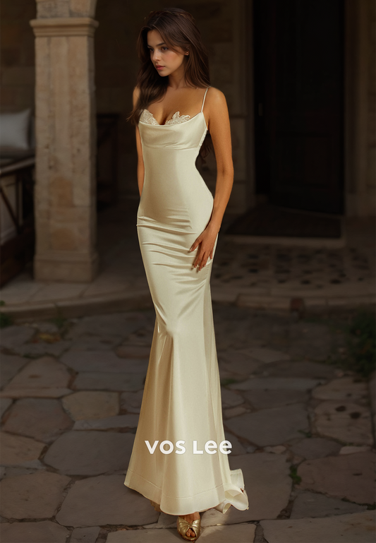 Sexy Mermaid Spaghetti Straps V-Neck Draped Sheath Wedding Gown