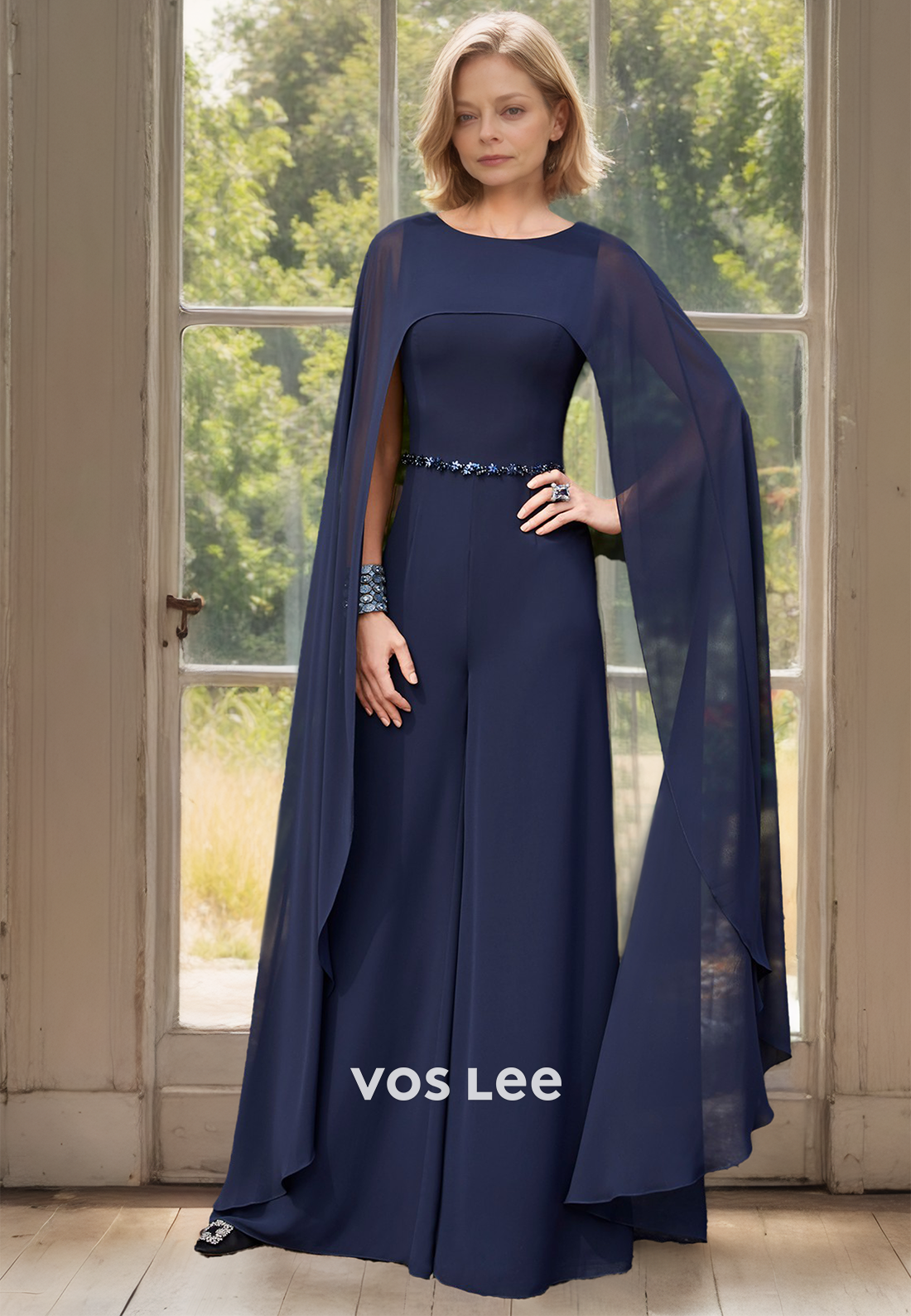 Elegant Column Scoop Neck Sleeveless Floor Length Mother of the Bride Dress
