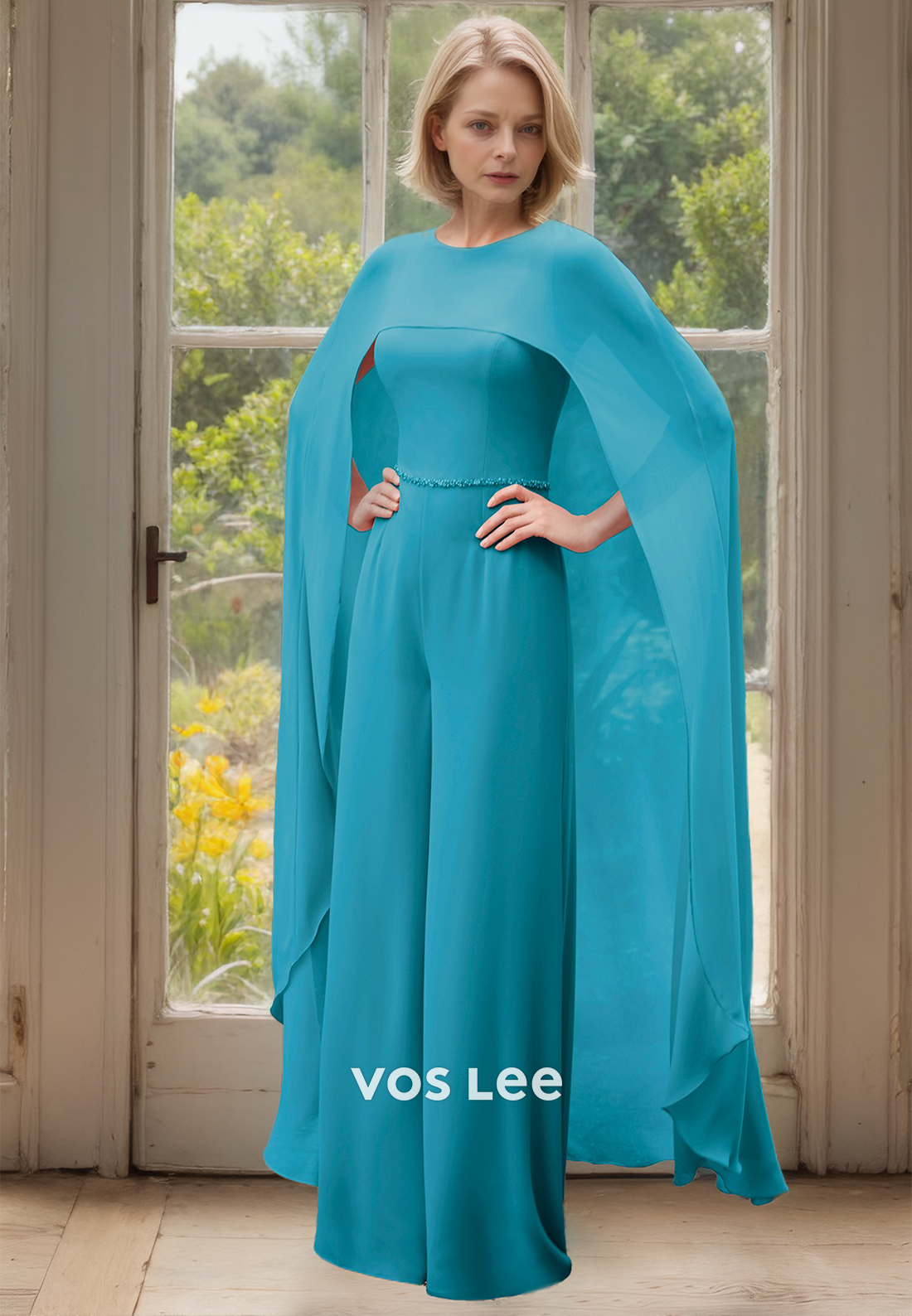 Elegant Column Scoop Neck Sleeveless Floor Length Mother of the Bride Dress