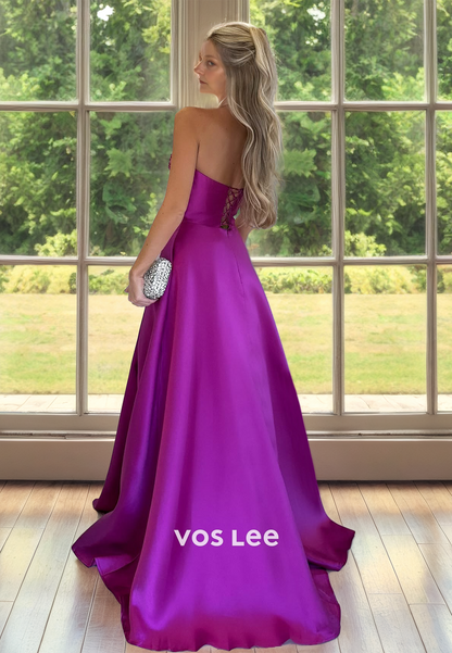Charming A-Line Strapless Lace Up Side Split Sequins Mother of the Bride Dress