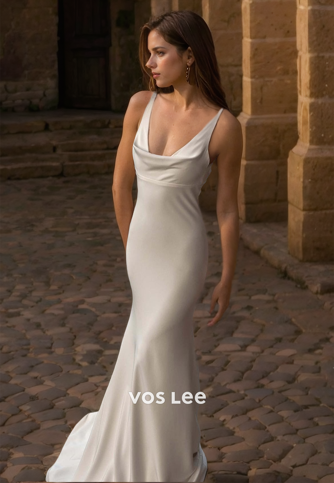 Simple V Neck Spafhetti Straps Sheath Ruched Sleeveless Satin Wedding Guest Dress