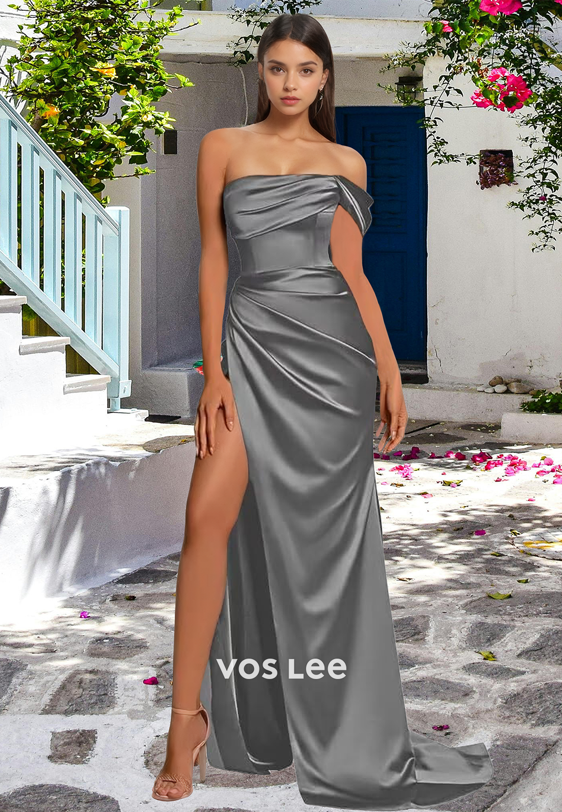 Classy One Shoulder Sheath Sleeveless Ruched Sweep Train Prom Formal Dress