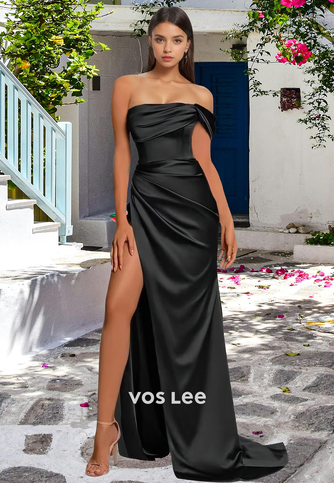 Classy One Shoulder Sheath Sleeveless Ruched Sweep Train Prom Formal Dress