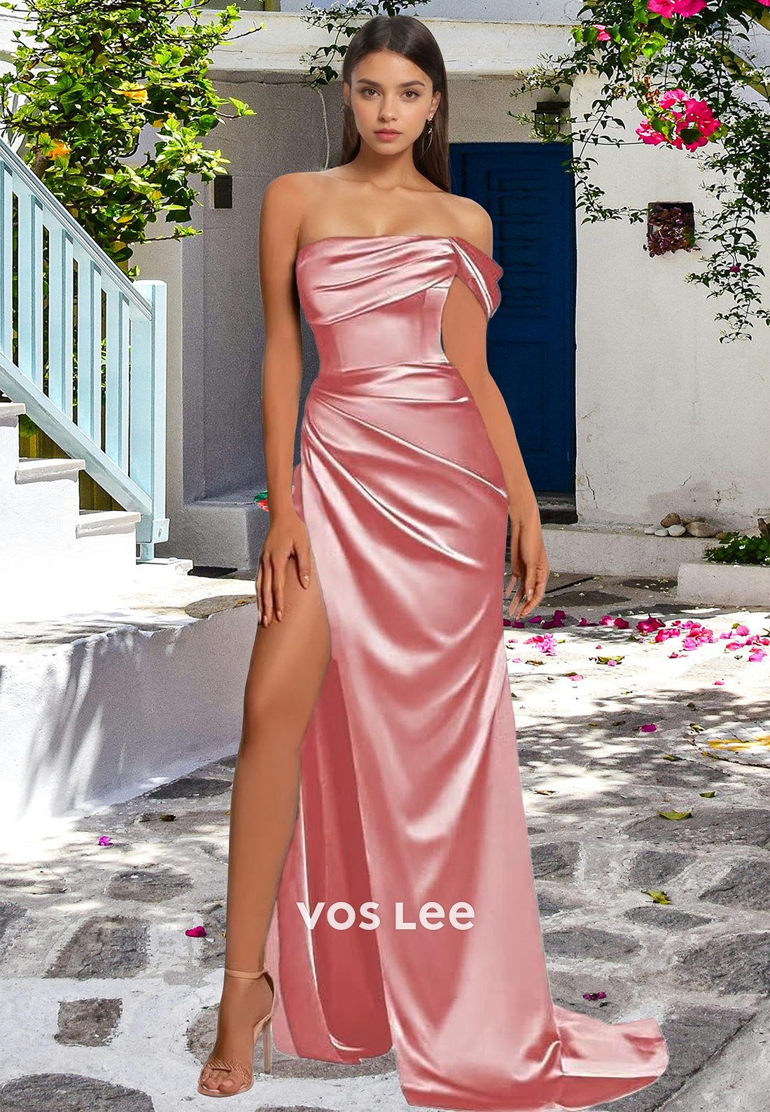 Classy One Shoulder Sheath Sleeveless Ruched Sweep Train Prom Formal Dress