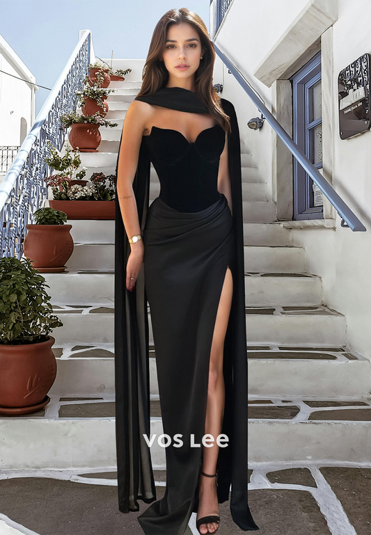 Unique Sweetheart Back Zipper Side Split Ruched Satin Prom Holiday Dress