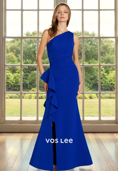 Royal Blue Column One Shoulder Sleeveless Back Zipper Mother of the Evening Dress