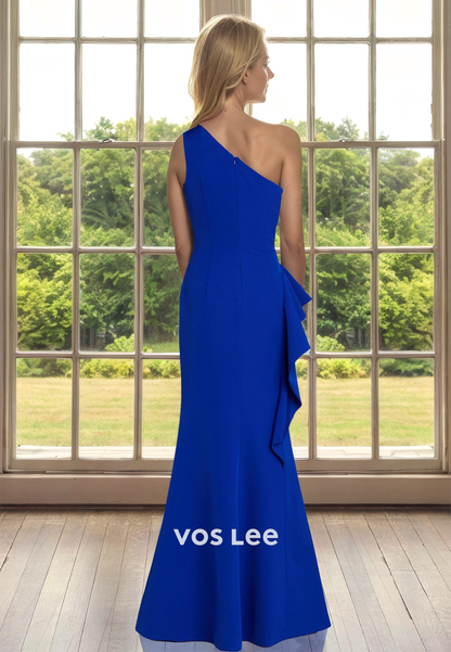 Royal Blue Column One Shoulder Sleeveless Back Zipper Mother of the Evening Dress