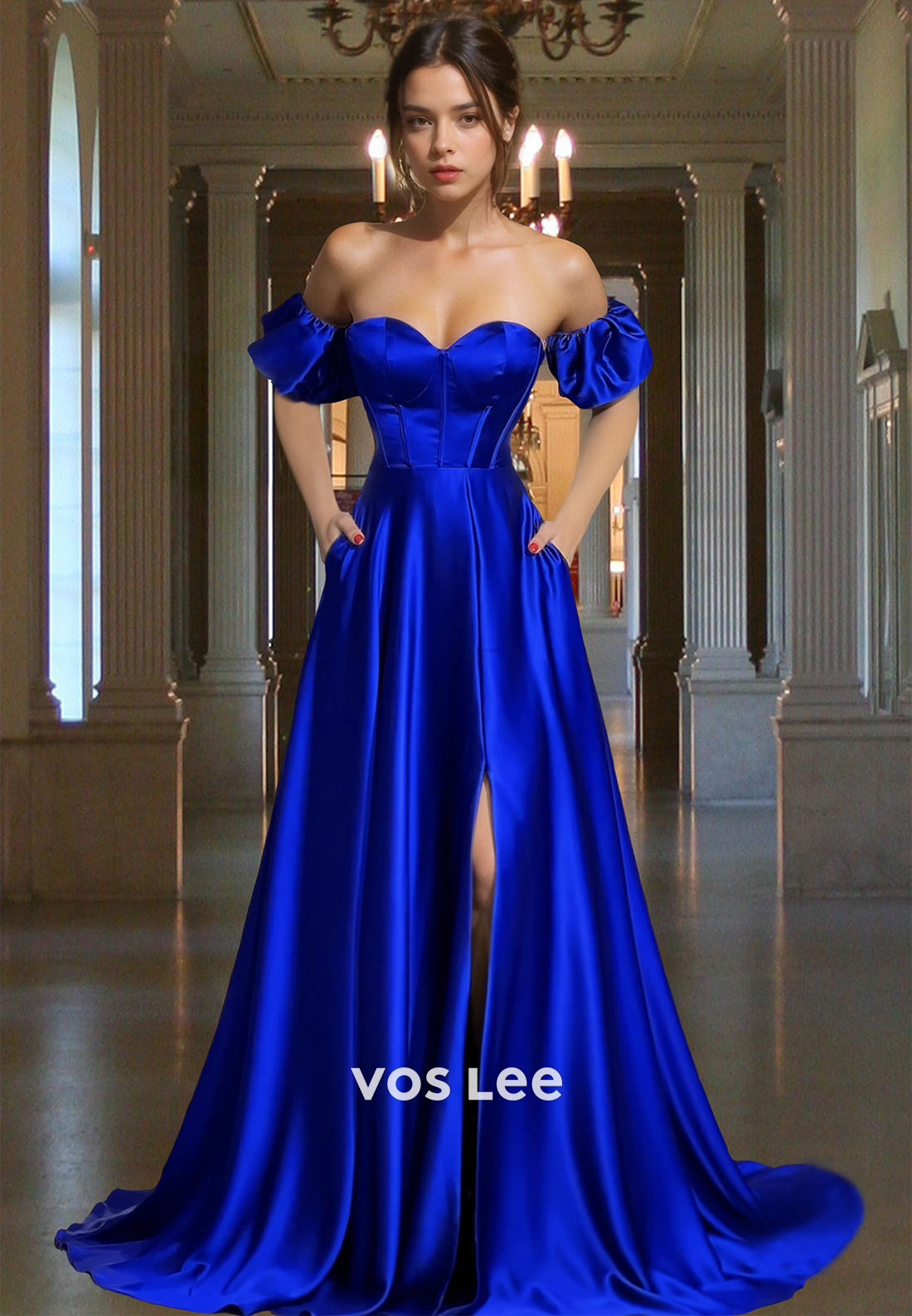 Modest A-Line Off Shoulder Royal Blue Back Zipper Prom Formal Dress wi –  VOS LEE