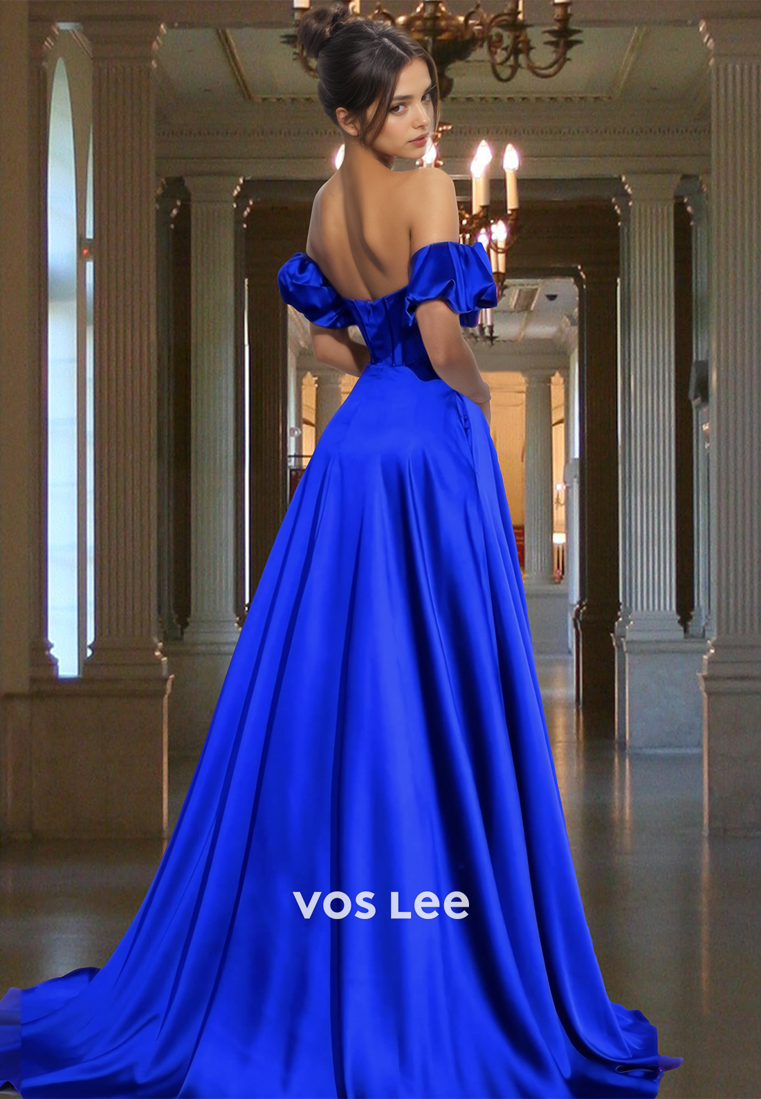 Modest A-Line Off Shoulder Royal Blue Back Zipper Prom Formal Dress with Split