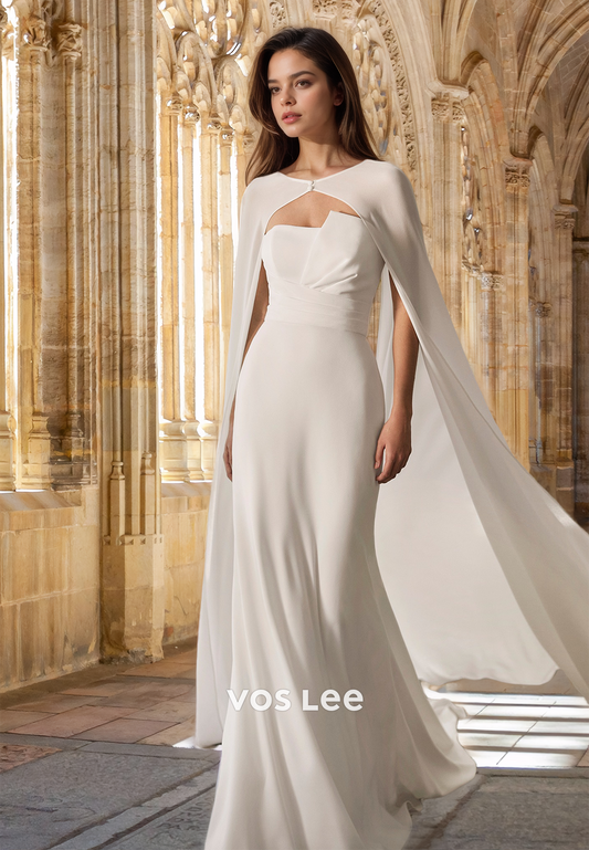 Elegant Column Asymmetrical Neck Court Train Draped Satin Wedding Guest Dress