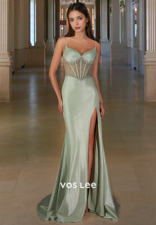 Charming Sheath Sweetheart Lace Up Side Split Sequins Prom Evening Dress