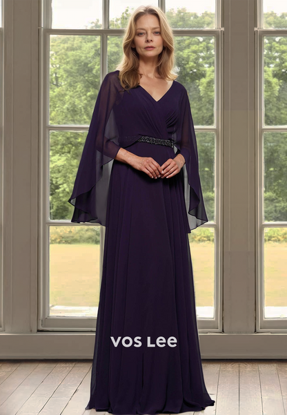 Simple V Neck Column Long Sleeves Royal Blue Satin Mother of the Formal Dress