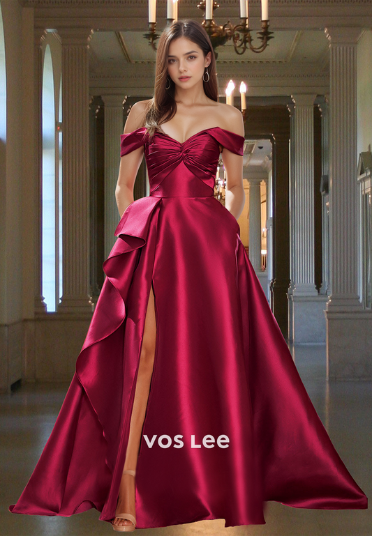 Classy A-Line Off Shoulder Lace Up Sleeveless Ruched Prom Pageant Dress