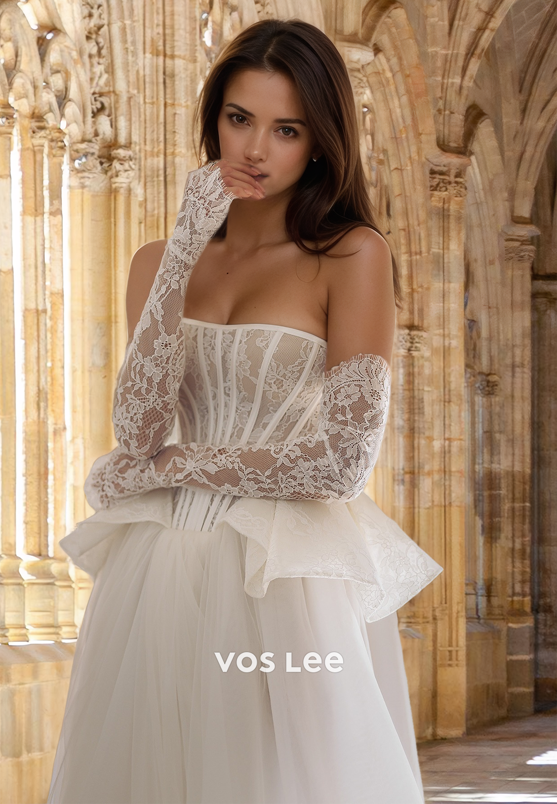 Gorgeous A-Line Strapless Lace Appliques Court Train Tulle Wedding Gow VOS LEE Gorgeous A-Line Strapless Lace Appliques Court Train Tulle Wedding Gow VOS LEE