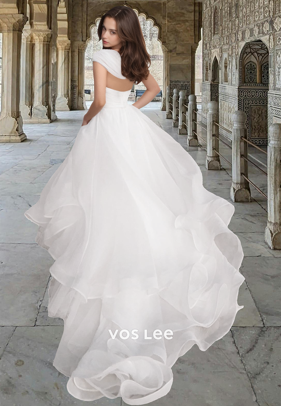 Charming One Shoulder Court Train A-Line Sleeveless Pleated Tulle Wedding Gown